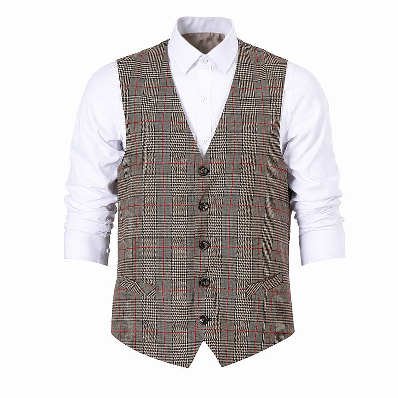 Vintage Heritage Style Checkered V-Neck Suit Vest - image 9
