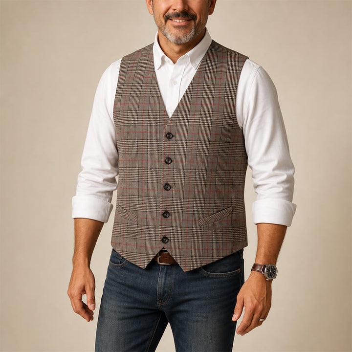 Vintage Heritage Style Checkered V-Neck Suit Vest - image 1