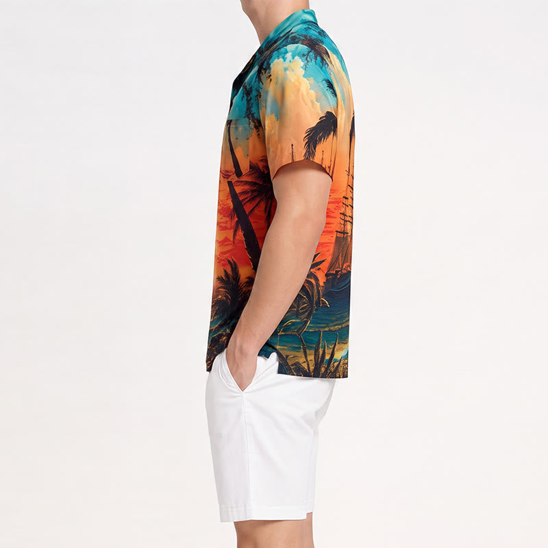 Men's Summer Travel Tropical Beach Sunset Printed Shirt - image 2