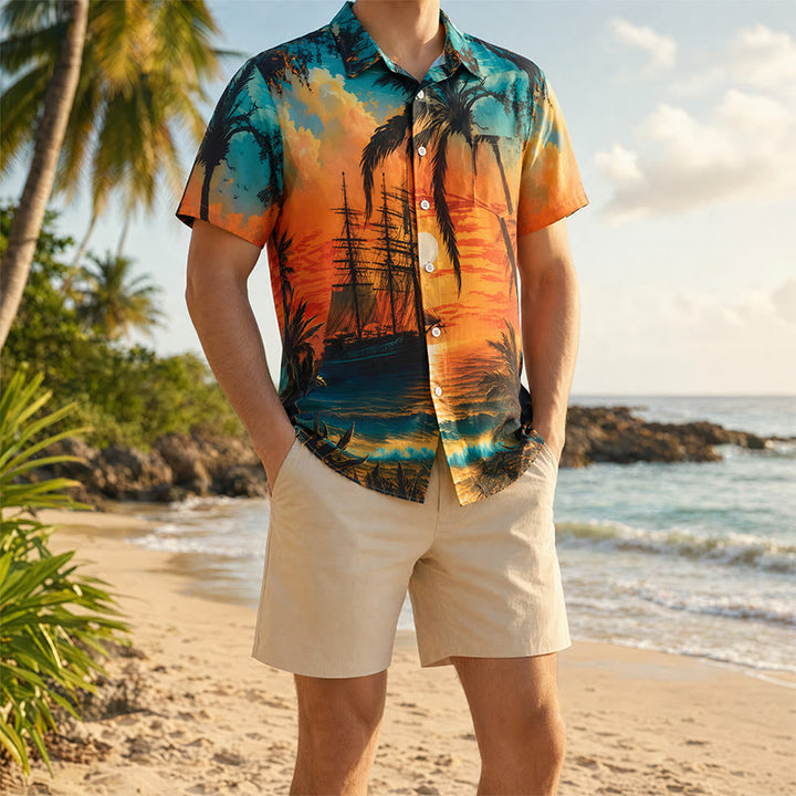 Men's Summer Travel Tropical Beach Sunset Printed Shirt - Style#1 - 3XL - image 0