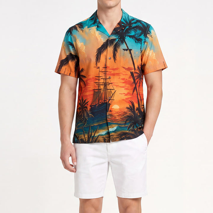 Men's Summer Travel Tropical Beach Sunset Printed Shirt - image 1