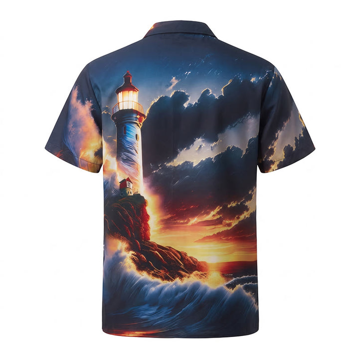 Men's Summer Vacation Ocean Lighthouse Sunset Wave 3d Print Shirt - image 10
