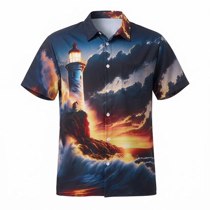 Men's Summer Vacation Ocean Lighthouse Sunset Wave 3d Print Shirt - image 9