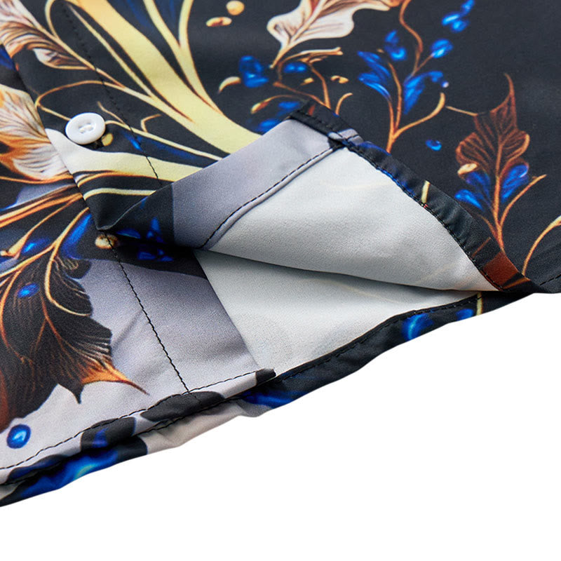 Men's Luxury Golden Blue Leaf Print Casual Button Shirt - image 7