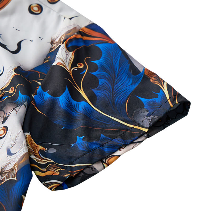 Men's Luxury Golden Blue Leaf Print Casual Button Shirt - image 8