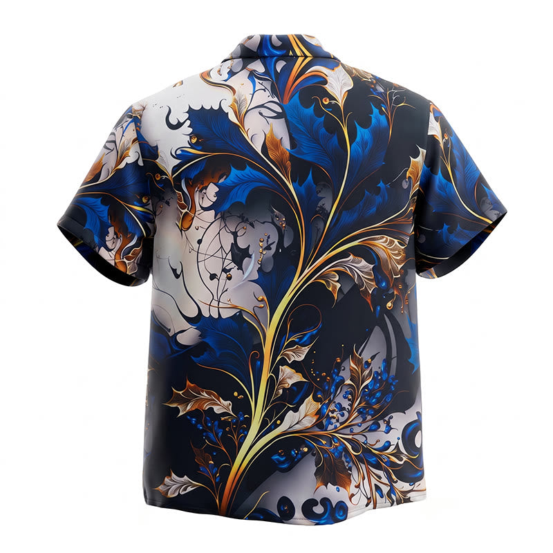Men's Luxury Golden Blue Leaf Print Casual Button Shirt - image 9