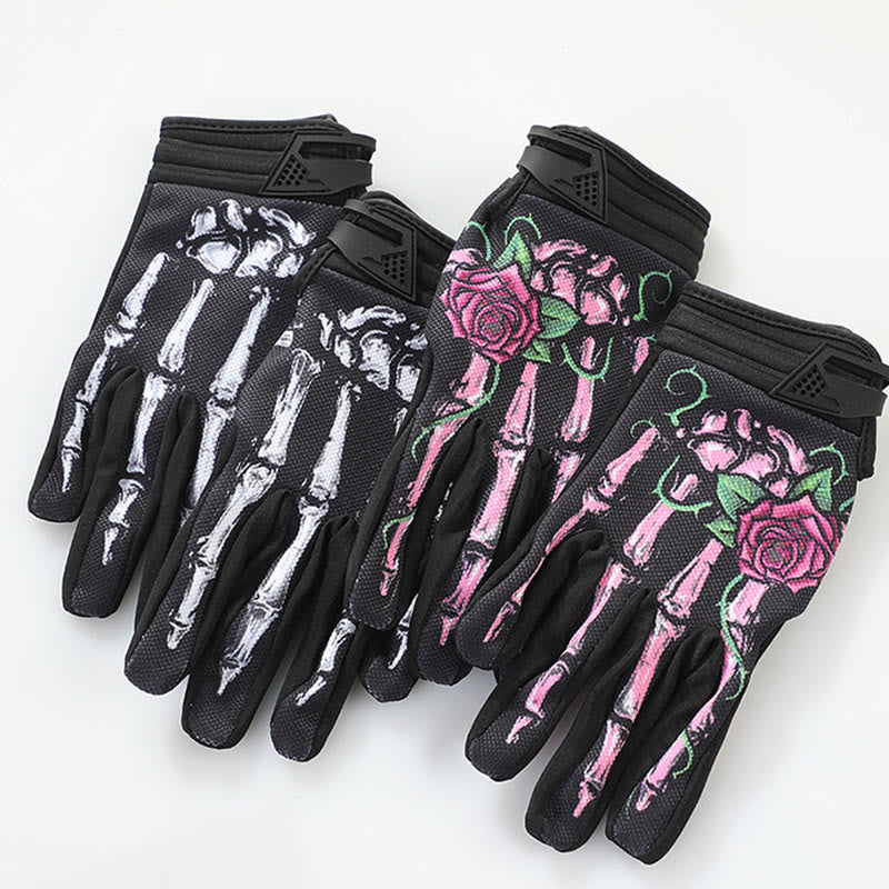 Rose Skeleton Motorcycle Touchscreen Full Finger Tactical Gloves - image 1