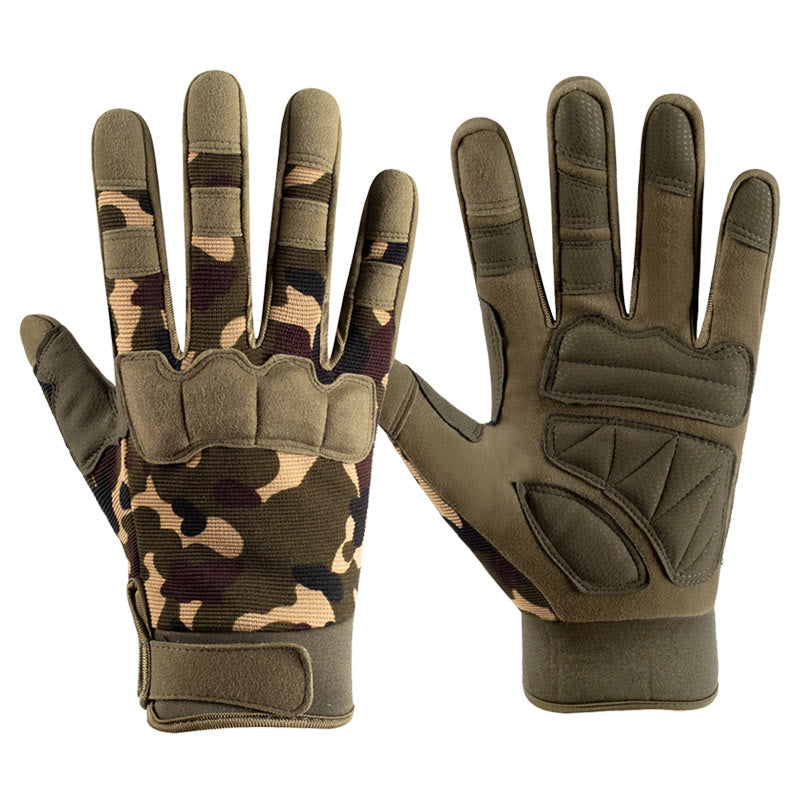 Full Finger Anti-Slip Padded Palm Military Tactical Gloves - Green Camo - XL - image 5