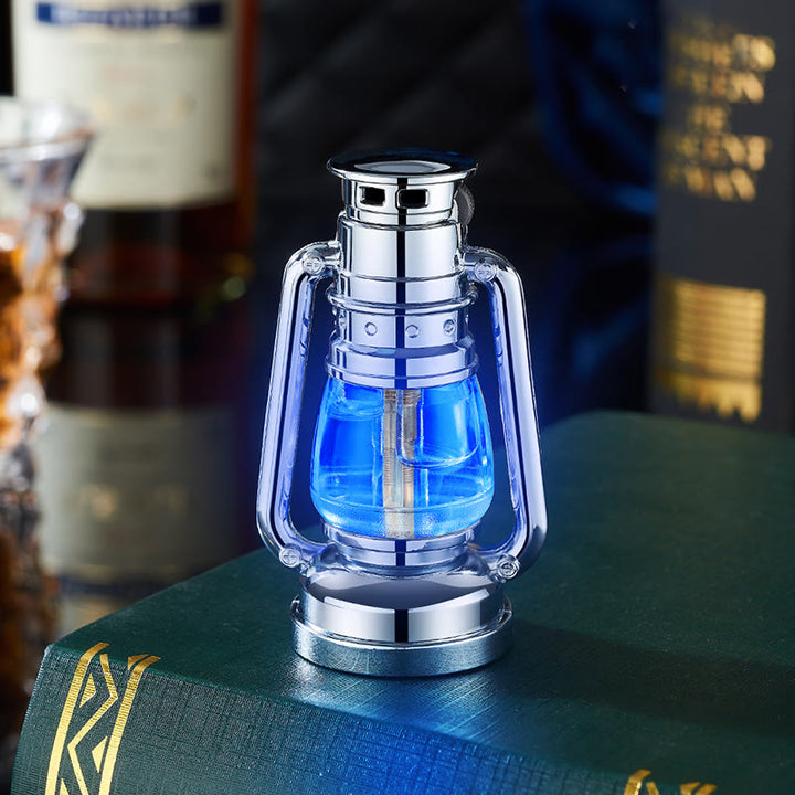 Creative Oil Lamp Shape Colorful Light Butane Lighter - Silver - image 8