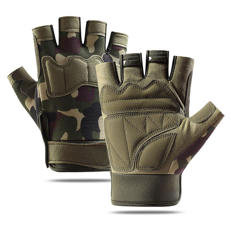 Breathable Army Training Half Finger Tactical Gloves - Green Camo - XL - image 11