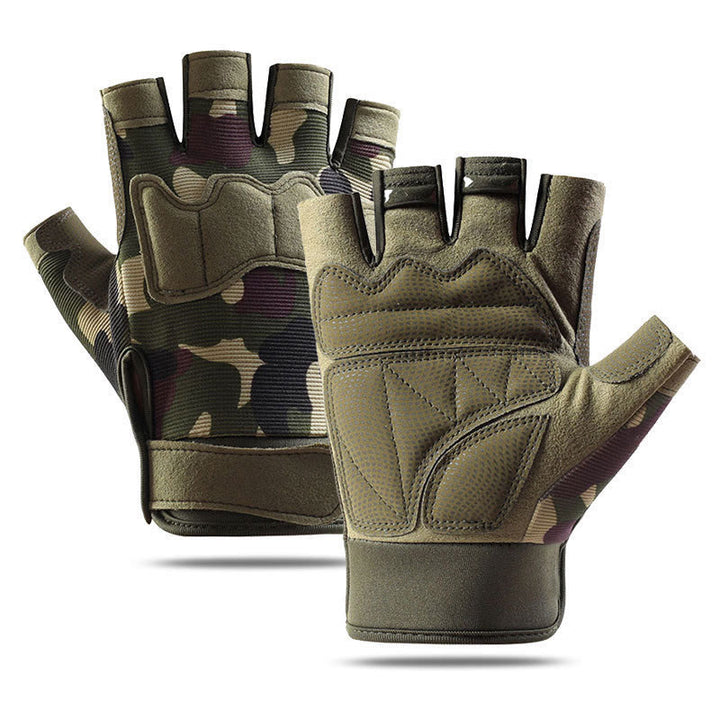 Breathable Army Training Half Finger Tactical Gloves - Green Camo - XL - image 11
