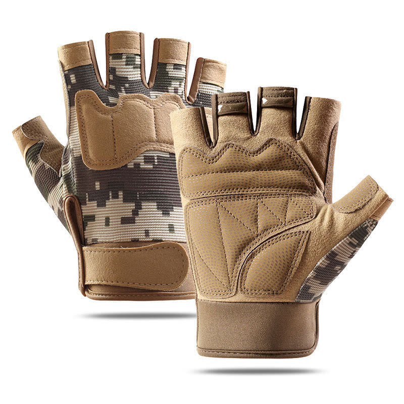 Breathable Army Training Half Finger Tactical Gloves - Sandy Camo - XL - image 10