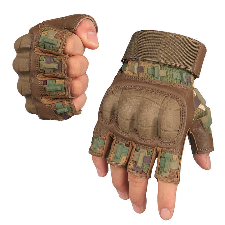 Outdoor Hard Knuckle Army Military Fingerless Gloves - Camo - XL - image 2