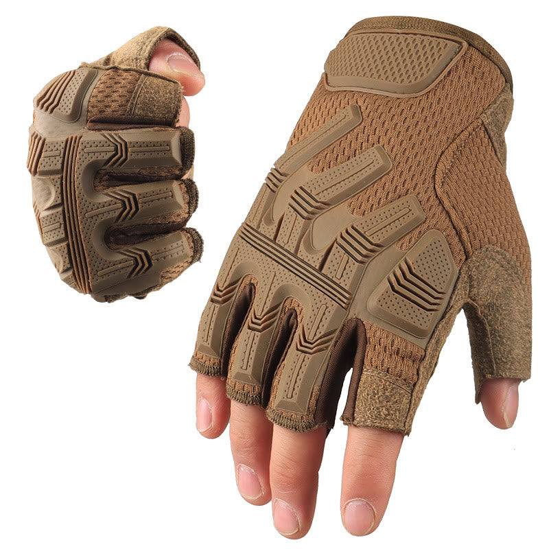 Tactical Mechanic Anti-Slip Breathable Half-Finger Gloves - Brown - XL - image 11