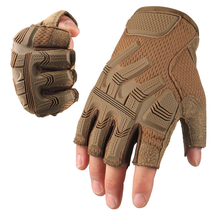Tactical Mechanic Anti-Slip Breathable Half-Finger Gloves - Brown - XL - image 11