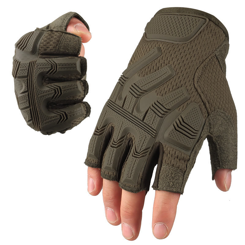 Tactical Mechanic Anti-Slip Breathable Half-Finger Gloves - Army Green - XL - image 7
