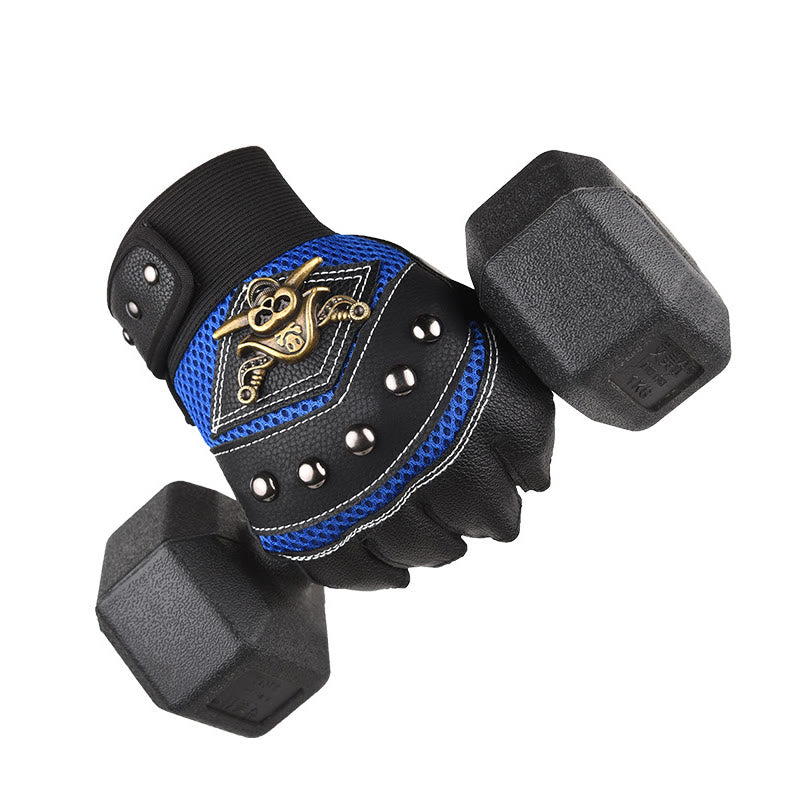 Pirate Biker Skull Studded Leather Half Finger Outdoor Gloves - image 1