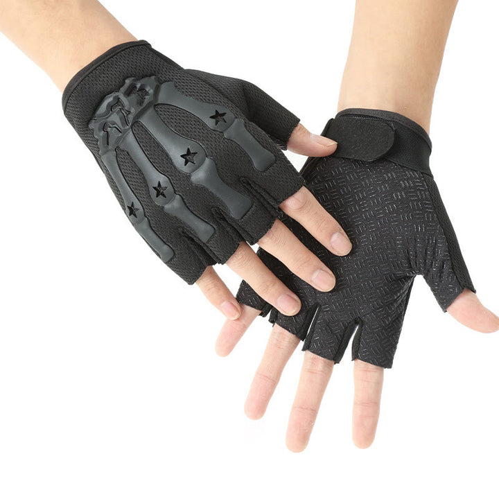 Breathable Cycling Tactical Gloves With Skeleton Knuckle Protection - Black - One Size - image 0