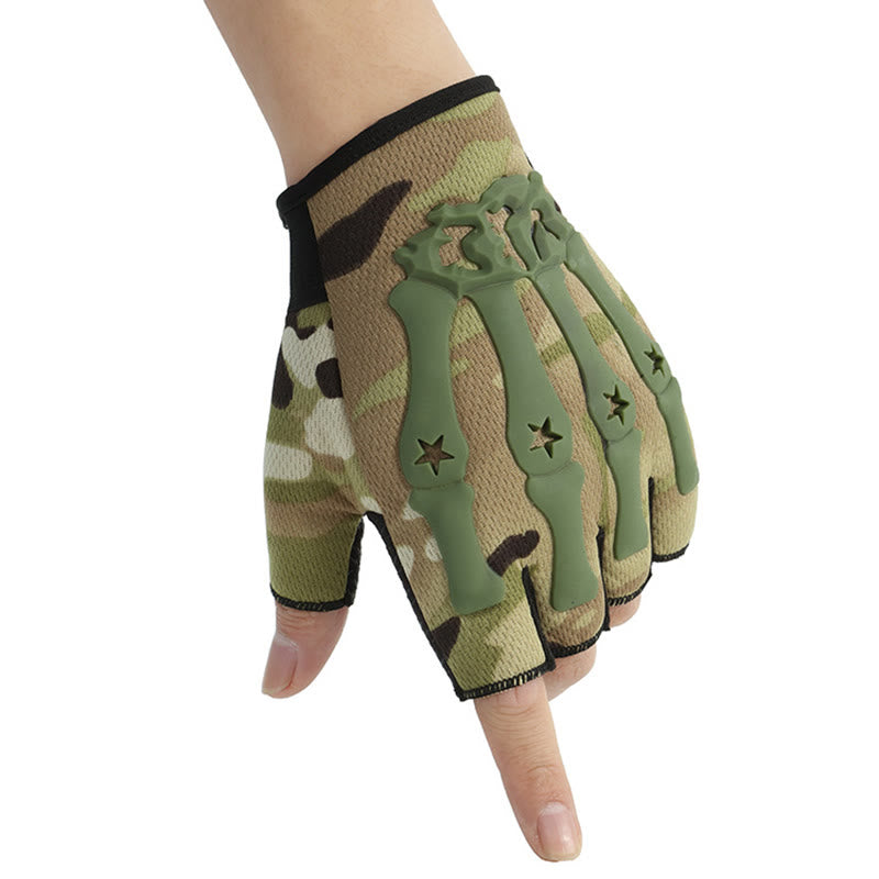 Breathable Cycling Tactical Gloves With Skeleton Knuckle Protection - Light Green Camo - One Size - image 5