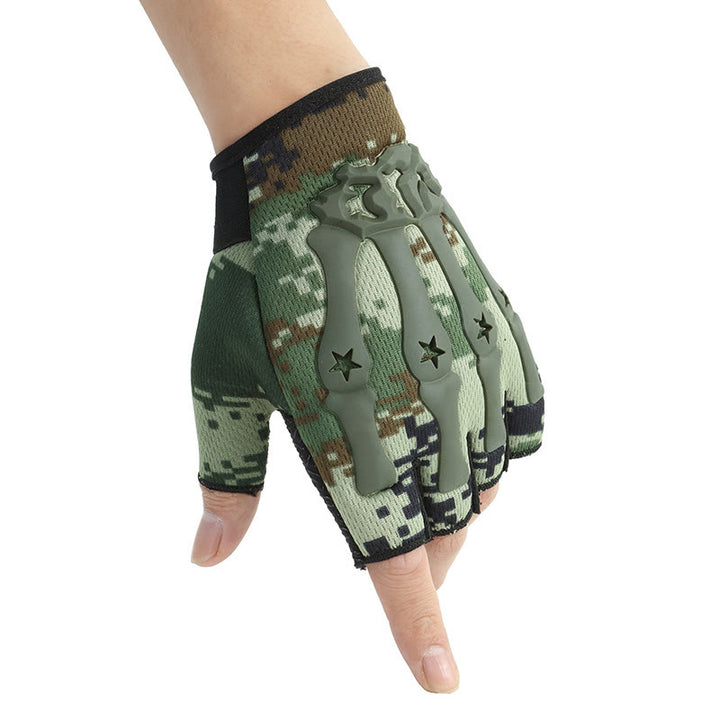 Breathable Cycling Tactical Gloves With Skeleton Knuckle Protection - Green Camo - One Size - image 7