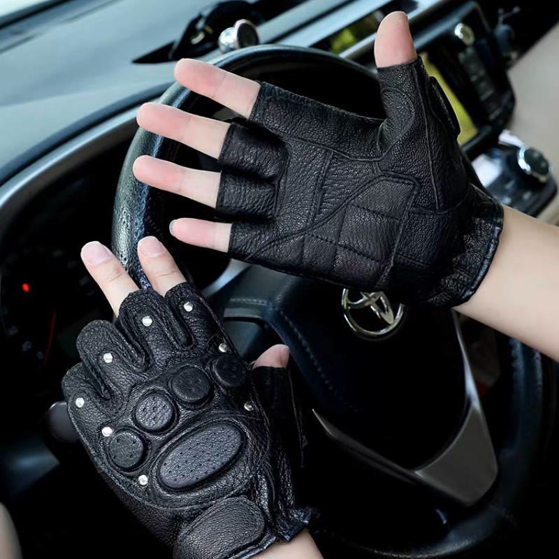Motorcycle Black Sheepskin Leather Gloves With Hard Knuckle Armor - image 1