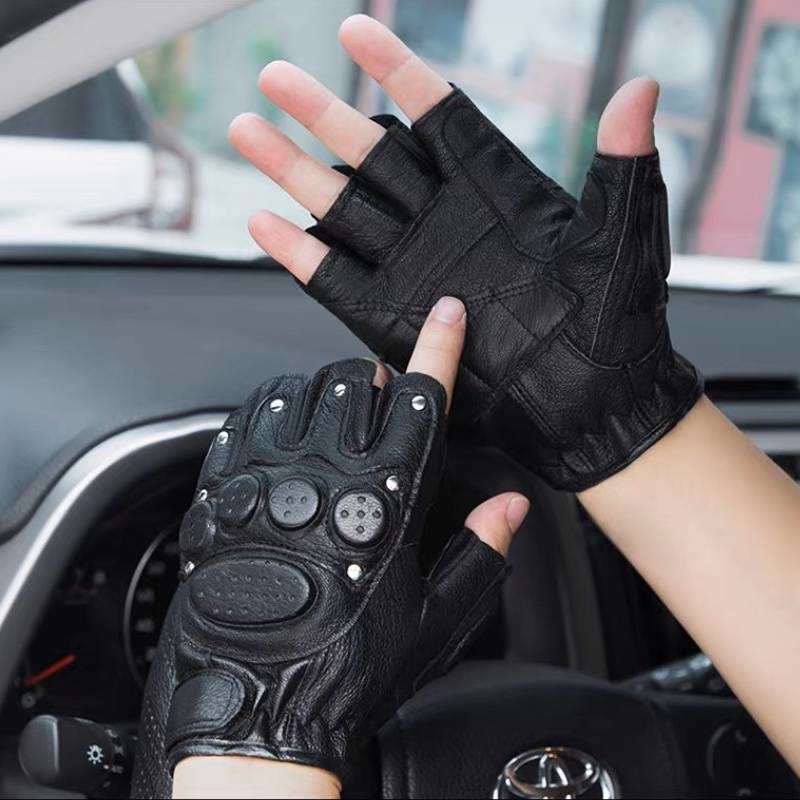 Motorcycle Black Sheepskin Leather Gloves With Hard Knuckle Armor - image 2