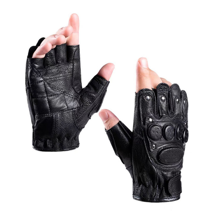 Motorcycle Black Sheepskin Leather Gloves With Hard Knuckle Armor - Black - One Size - image 0