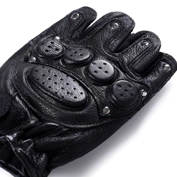 Motorcycle Black Sheepskin Leather Gloves With Hard Knuckle Armor - image 4