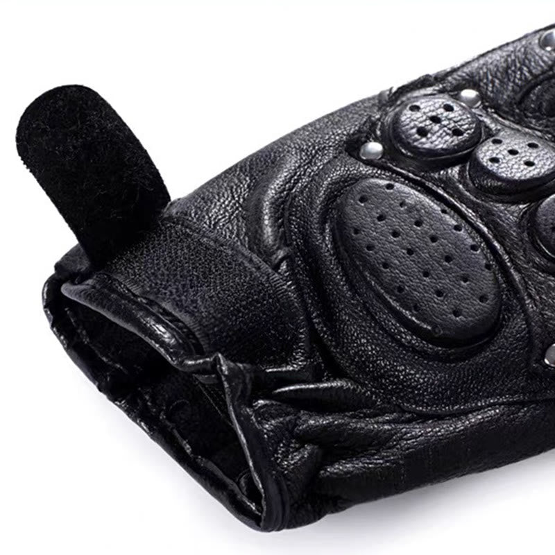 Motorcycle Black Sheepskin Leather Gloves With Hard Knuckle Armor - image 5