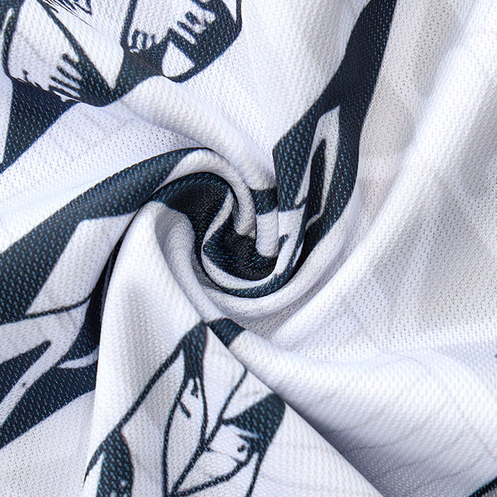 Black & White Polynesian Pattern 3D Print Zipper Collar Polo Shirt - image 6