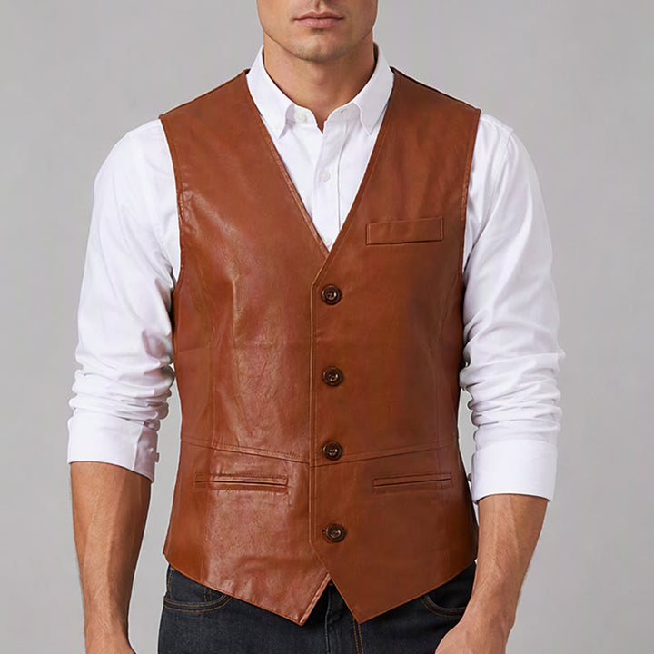 Men's Vintage Cowboy Biker Faux Leather Western Vest - image 1