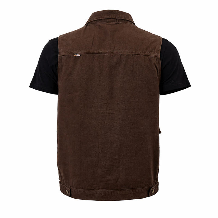Men's Vintage Washed Brown Canvas Workwear Vest - image 5
