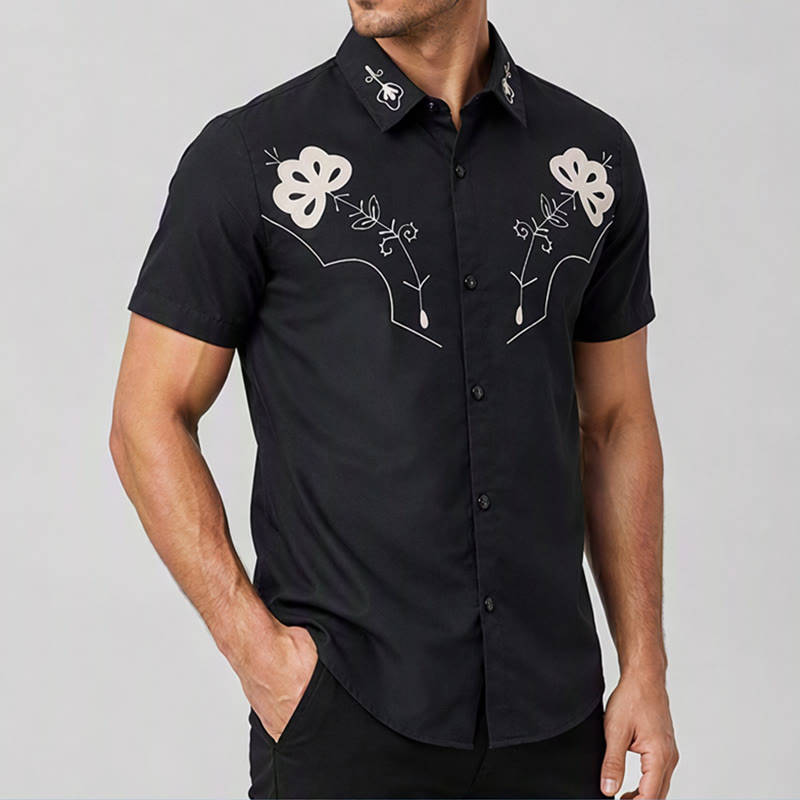 Black Western Floral Printed Cowboy Yoke Shirt - image 3