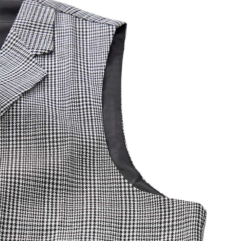 British Style Notched Collar Checkered V-Neck Suit Vest - image 9