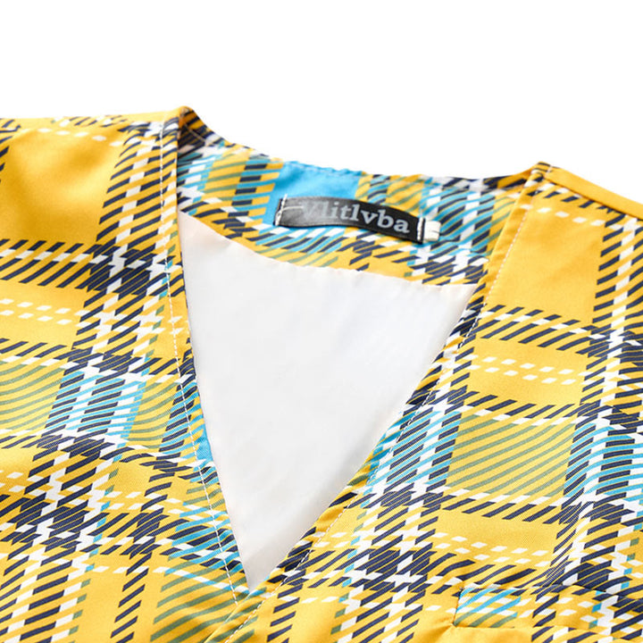 Mustard Yellow Preppy V-Neck Tuxedo Suit Vest - image 4