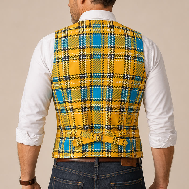 Mustard Yellow Preppy V-Neck Tuxedo Suit Vest - image 2