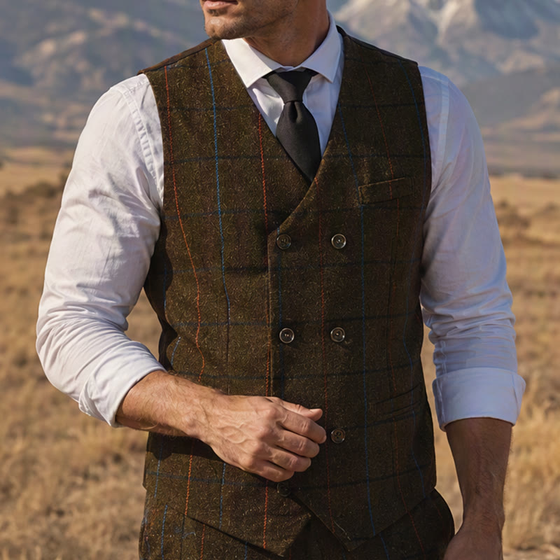 Men's Plaid Pattern Peaky Blinders Inspired Suit Vest - Army Green - 2XL - image 5