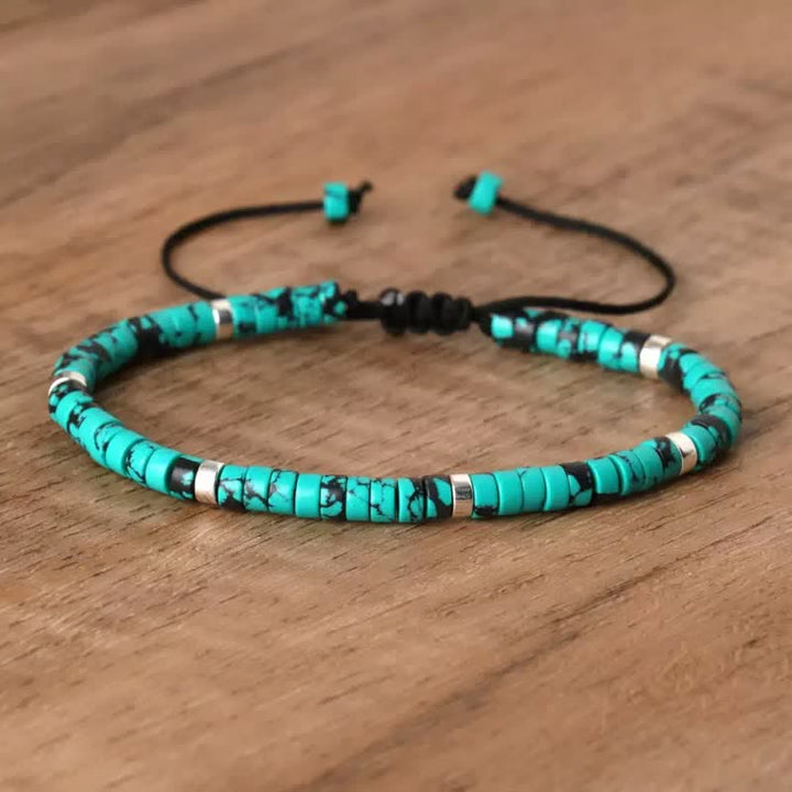 Turquoise Disc Beaded Adjustable Cord Bracelet - Green - image 3