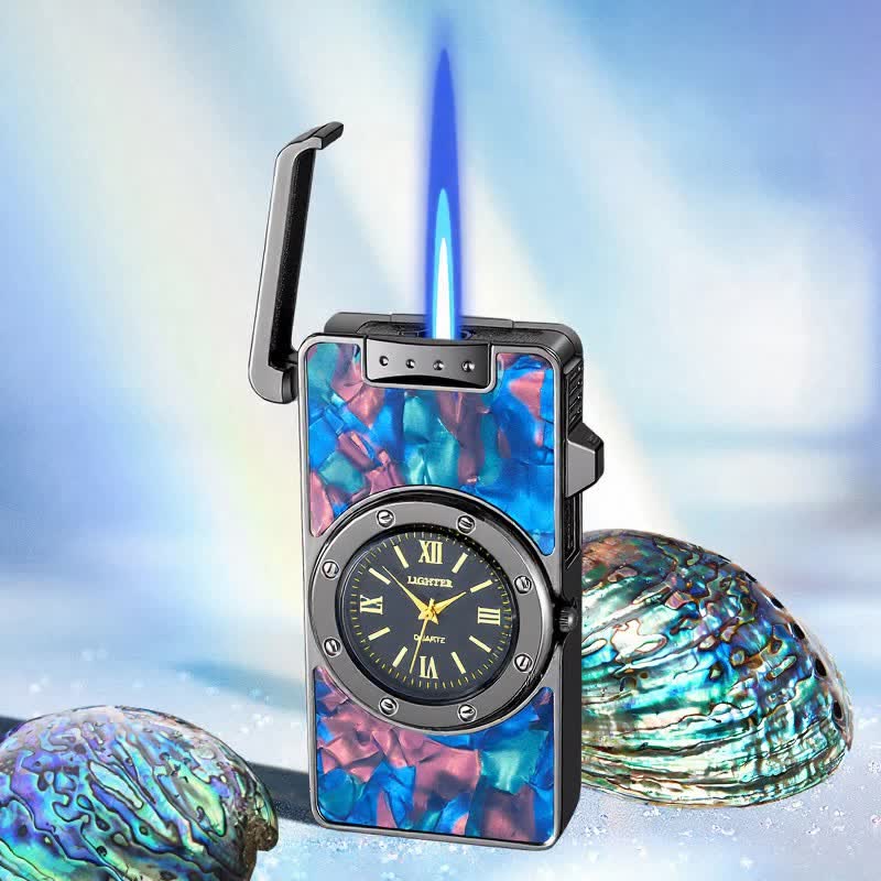Time Flame Colorful Shells Butane Lighter With Clock - Ambilight - Ice Black - image 13