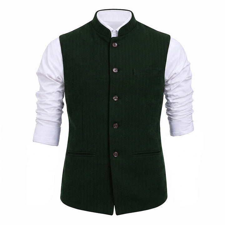 Men's Mandarin Collar Herringbone Tweed Waistcoat Suit Vest - image 25