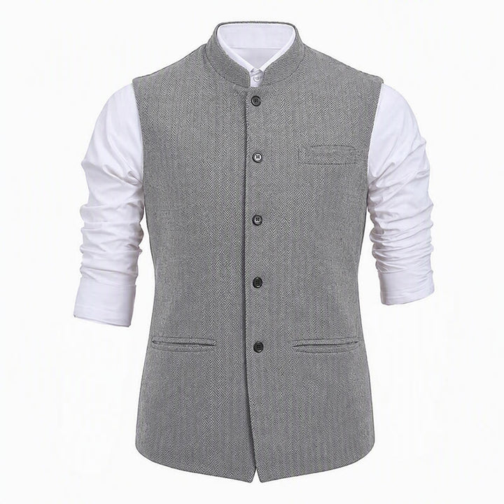 Men's Mandarin Collar Herringbone Tweed Waistcoat Suit Vest - image 20