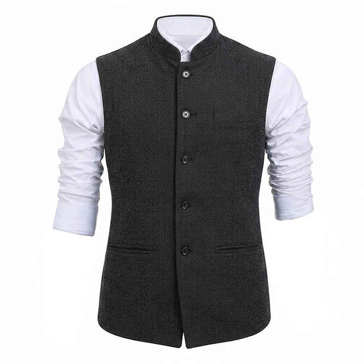 Men's Mandarin Collar Herringbone Tweed Waistcoat Suit Vest - image 21