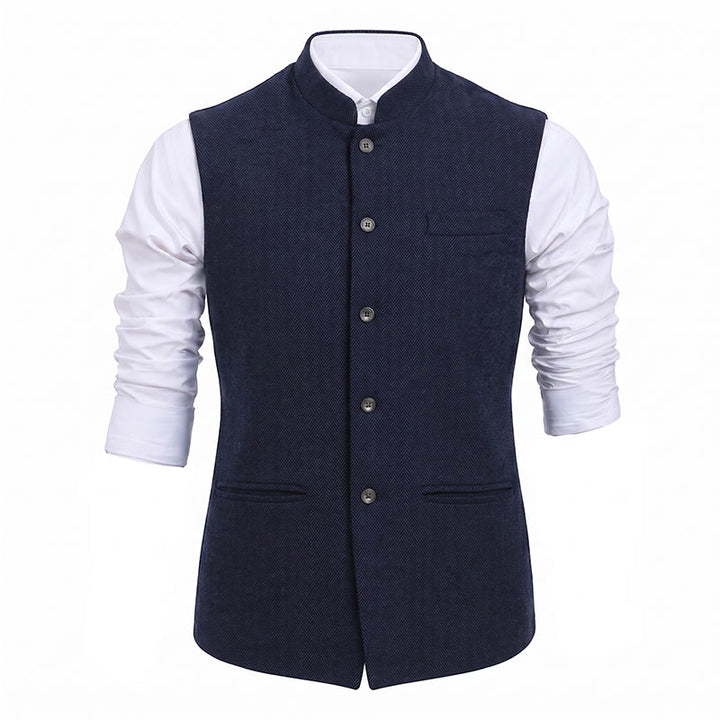 Men's Mandarin Collar Herringbone Tweed Waistcoat Suit Vest - image 27