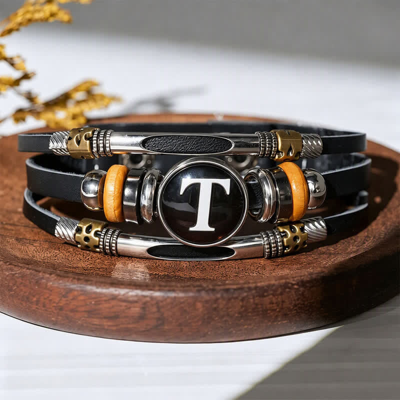 26 Initial Letter Time Gem Leather Bracelet - Letter-T - image 24