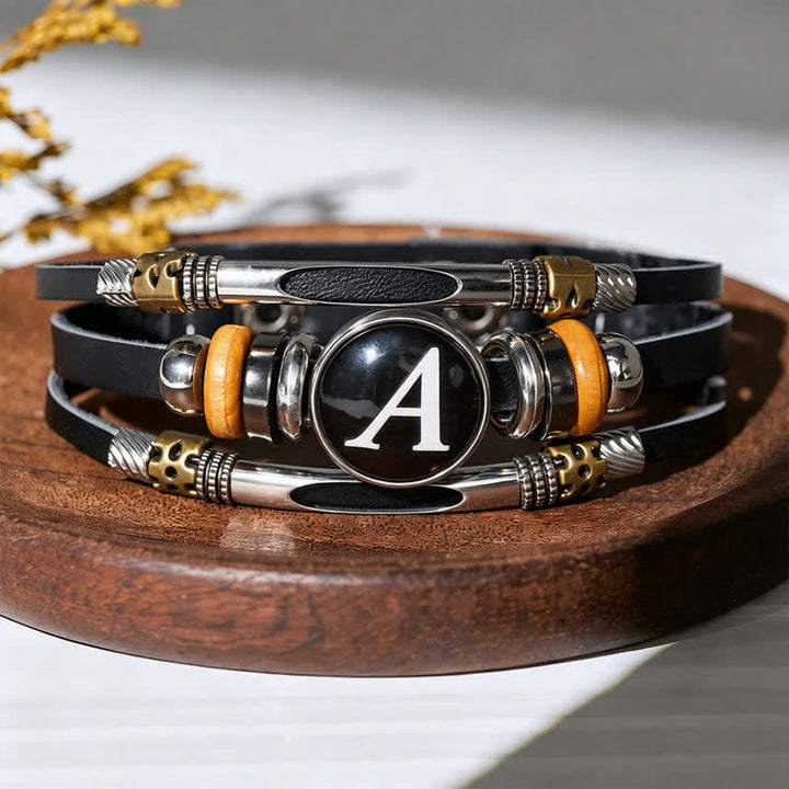 26 Initial Letter Time Gem Leather Bracelet - Letter-A - image 6