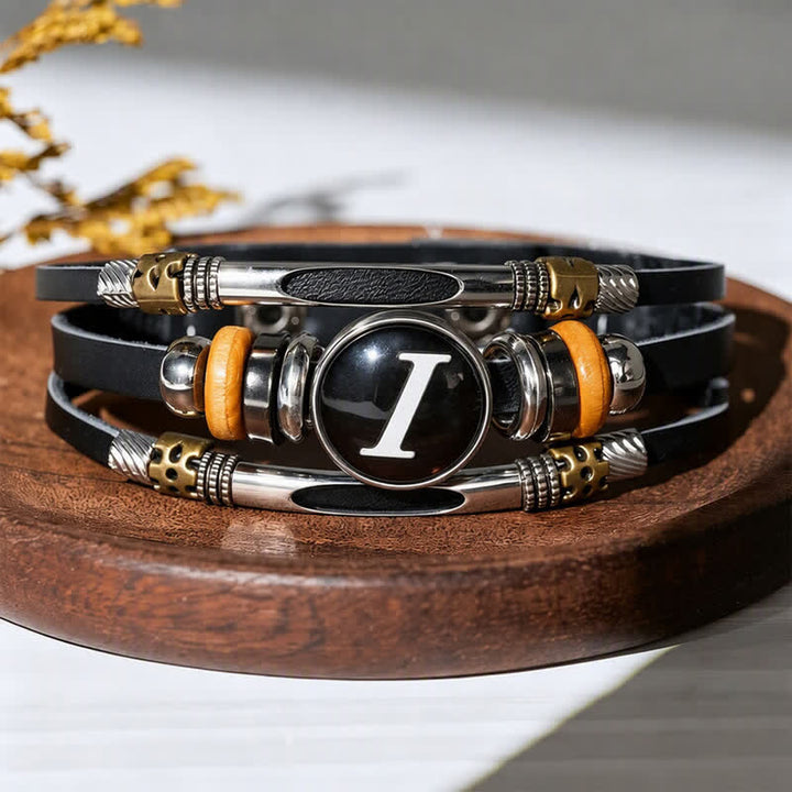 26 Initial Letter Time Gem Leather Bracelet - Letter-I - image 13