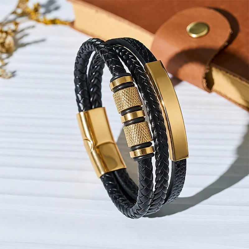Minimalist Geometric Multi-strand Braided Leather Bracelet - Gold - 7.48" / 19cm - image 0