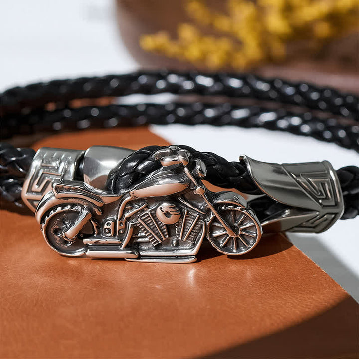 Punk Retro Biker Motorcycle Pattern Leather Bracelet - image 6