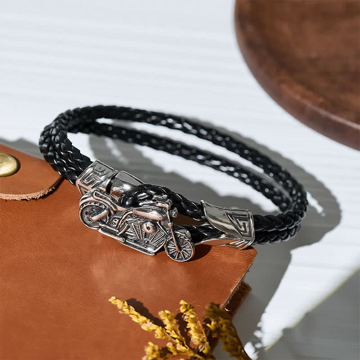 Punk Retro Biker Motorcycle Pattern Leather Bracelet - image 4