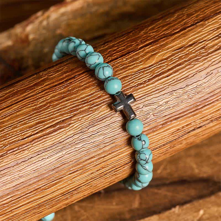 Faith Cross Turquoise Beaded Adjustable Bracelet - image 2